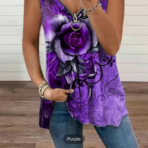 🔴 CLEARANCE 🏷️ NWT PURPLE/BLACK ROSE ZIPPERED TANK TOP BLOUSE TOP Women’s 4X 20 - Picture 3 of 7